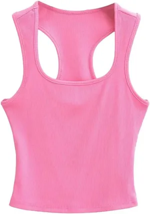Women's Square Neck Sleeveless Tank Top Back Hollow Out Summer Casual Slim Fit Camisole