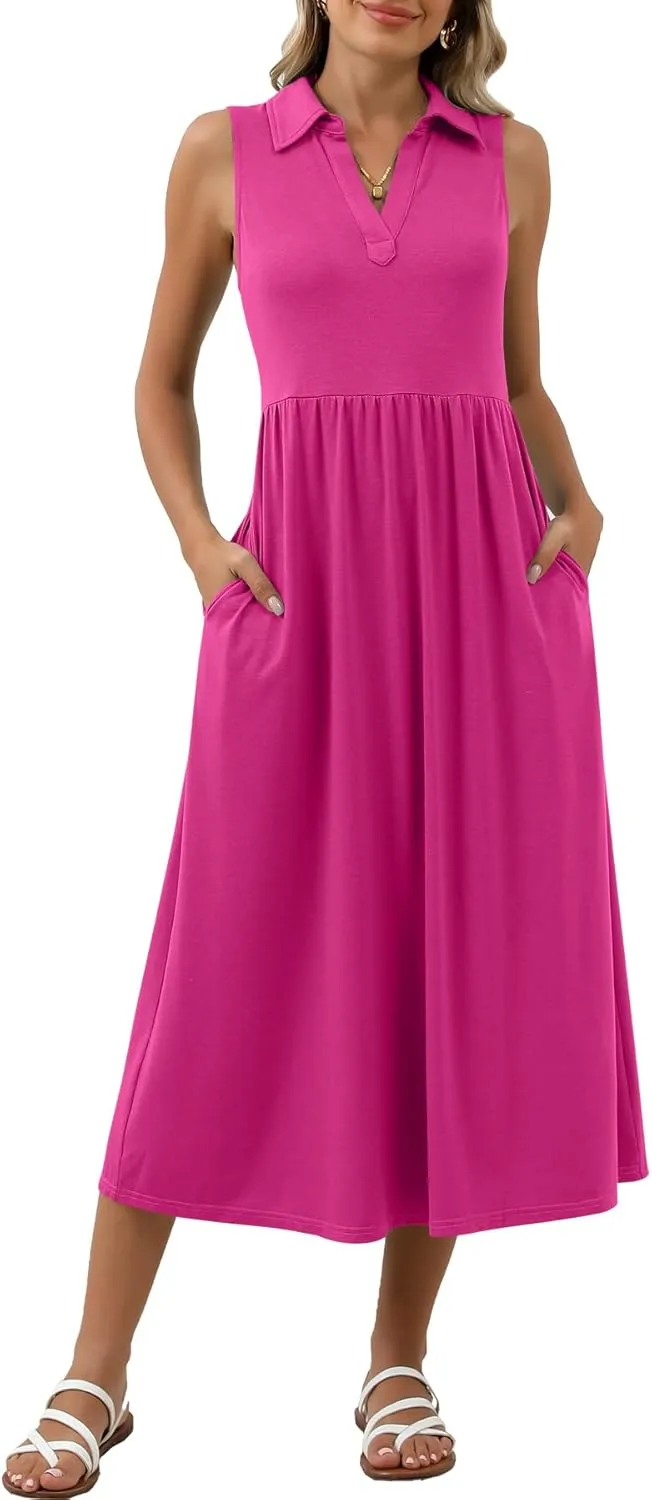 Women's Summer Casual Dresses Maxi Sleeveless Sundress V Neck A-Line Fashion Beach Vacation Long Dress