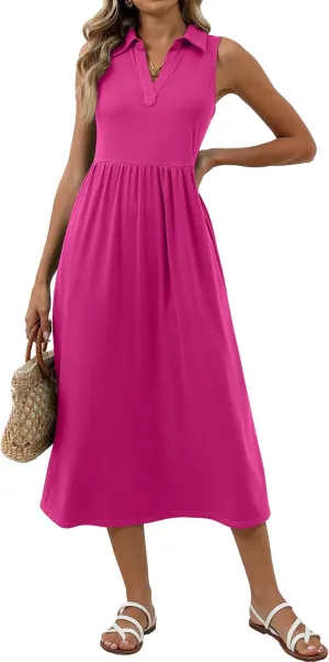 Women's Summer Casual Dresses Maxi Sleeveless Sundress V Neck A-Line Fashion Beach Vacation Long Dress