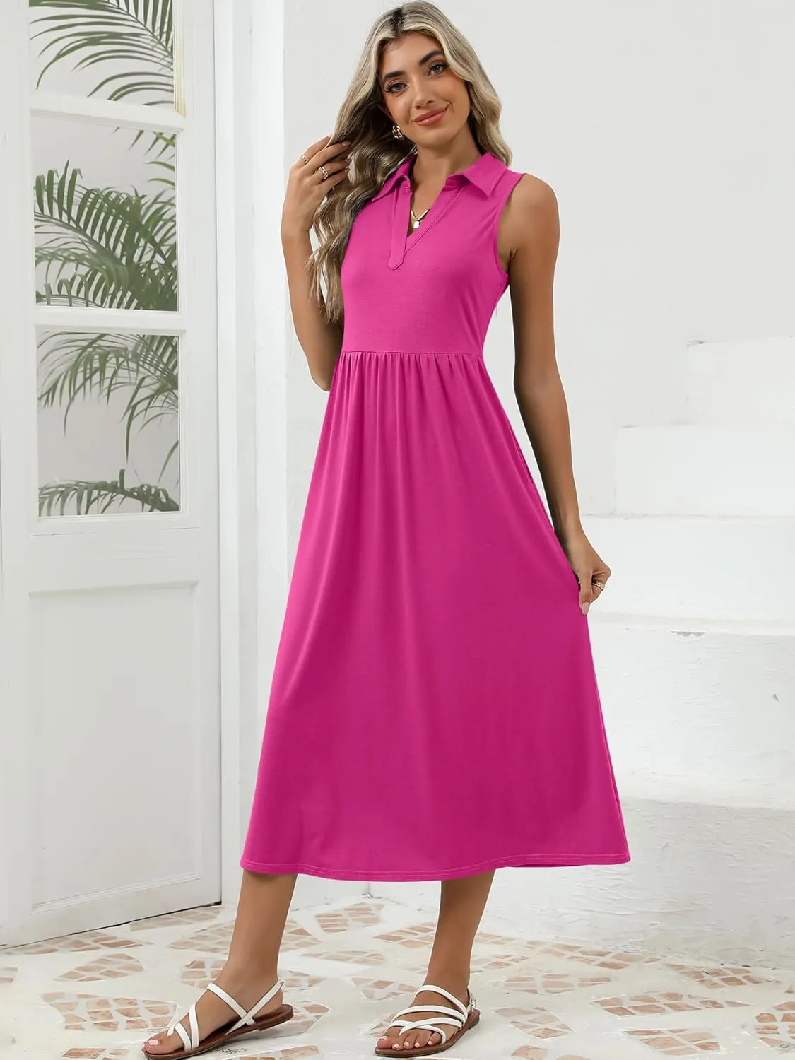 Women's Summer Casual Dresses Maxi Sleeveless Sundress V Neck A-Line Fashion Beach Vacation Long Dress