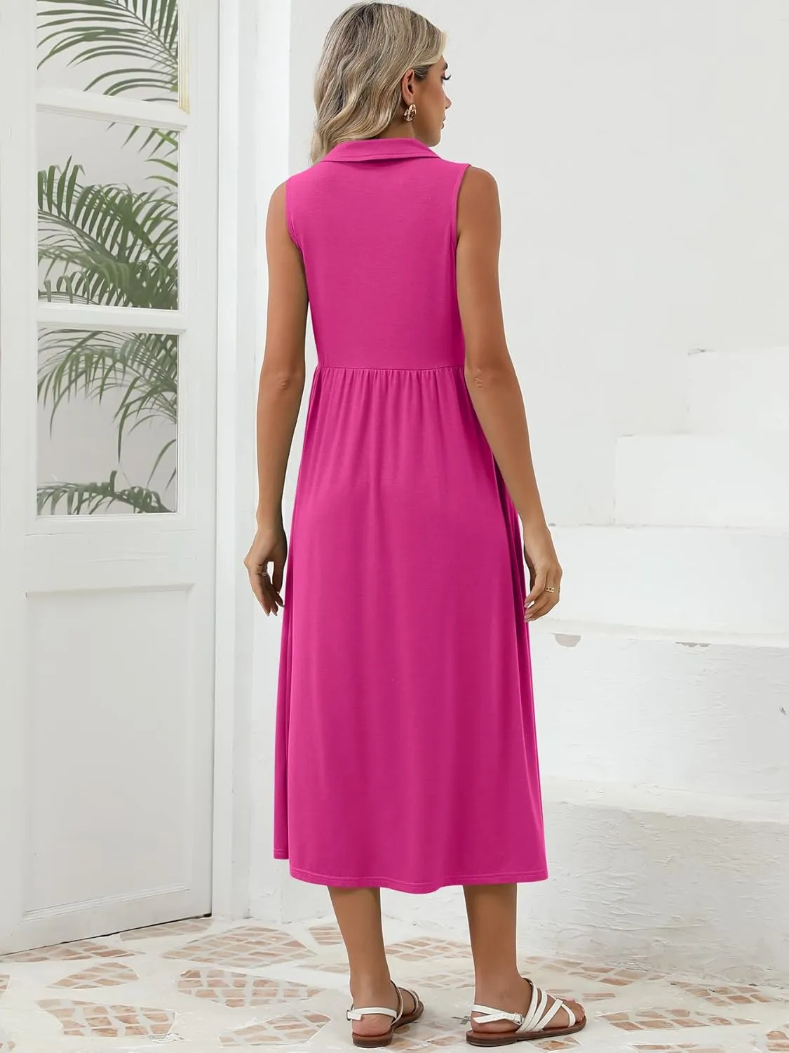 Women's Summer Casual Dresses Maxi Sleeveless Sundress V Neck A-Line Fashion Beach Vacation Long Dress