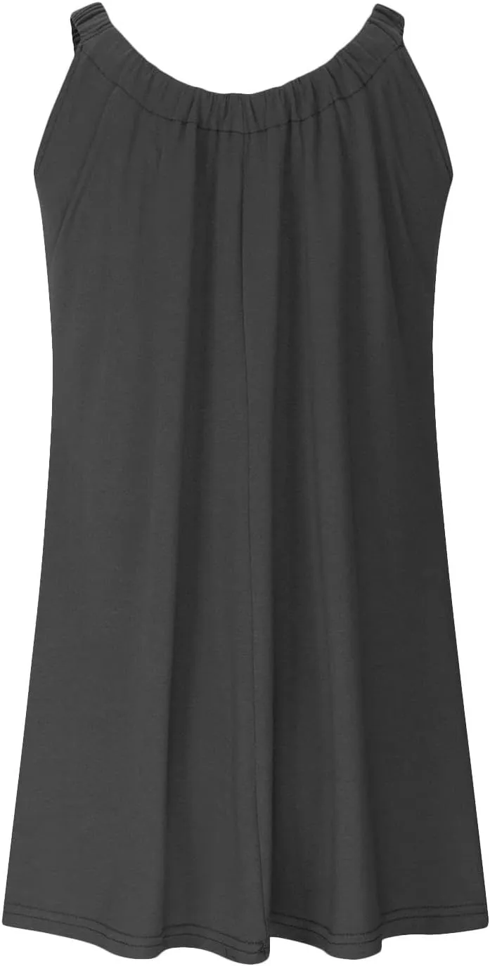 Womens Summer Dress Vacation 2024 Plus Size Solid Color Flowy Sun Dresses Casual Sleeveless Knee Length Dresses