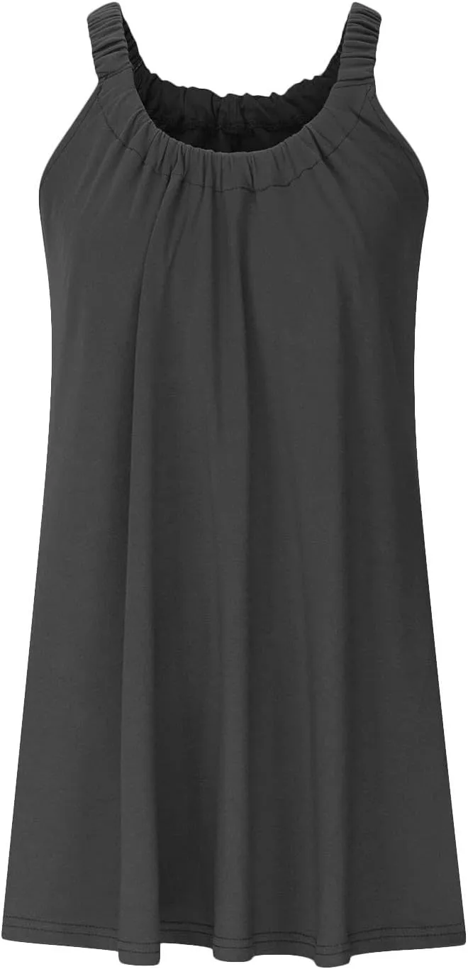 Womens Summer Dress Vacation 2024 Plus Size Solid Color Flowy Sun Dresses Casual Sleeveless Knee Length Dresses