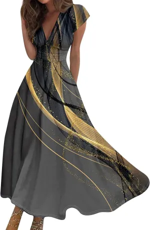 Womens Summer Dresses Flowy Ruched Sleeveless Sundress Floral Print Wrap V Neck Maxi Dress High Waist Boho Dress
