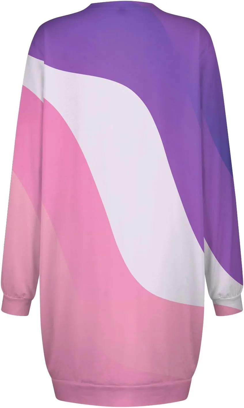Womens Sweater Dresses 2024 Round Neck Geometric Long Sleeve Hip Wrapped Dress Sweater Dress