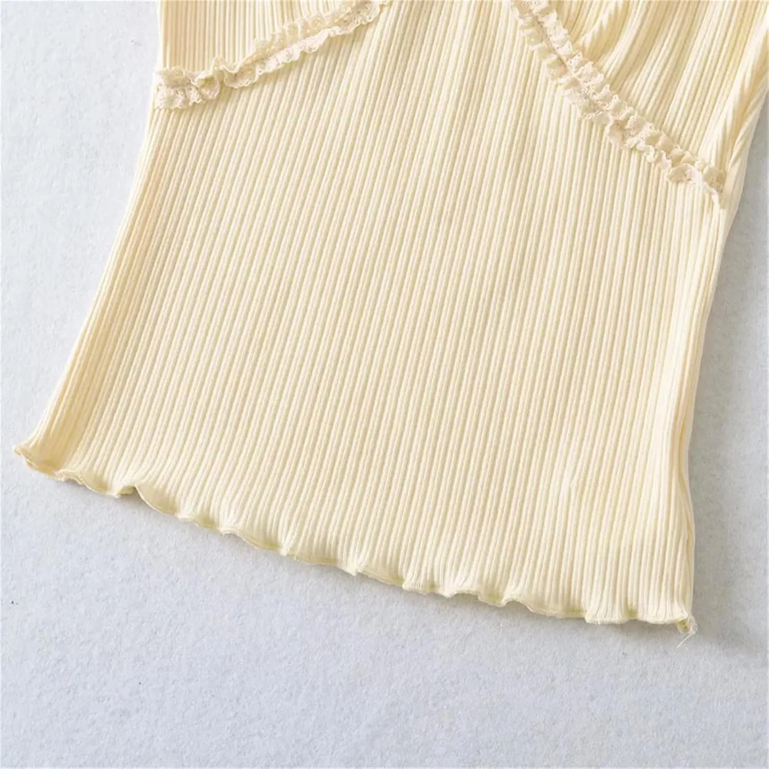 Women's V-Neck Sleeveless Tank Top Ruffle Trim Ribbed Slim Fit Summer Camisole
