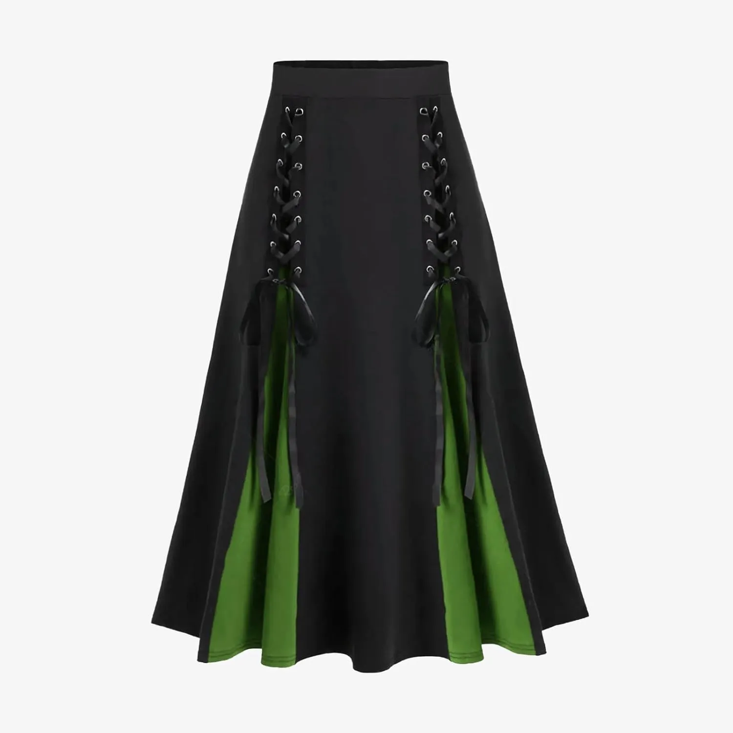 Women's Vintage Gothic Long Skirt High Waist Patchwork Bandage Pleated Midi Skirt Fashion Retro Court Skirts