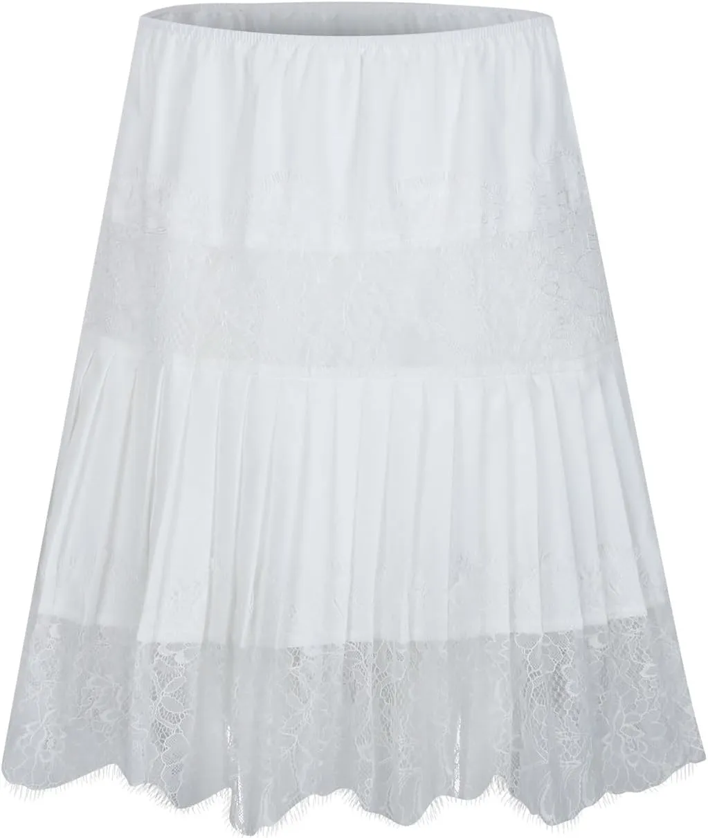 Womens White Lace Trim Slip Skirt Fashion Sexy Low Rise Mini Skirt Ruffle Pleated Layered Flowy Short Skirts Half Skirt