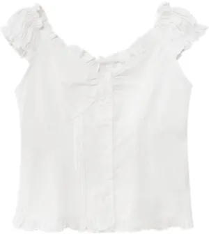 Women's White V-Neck Tank Top Casual Slim Fit Pleated Summer Camisole