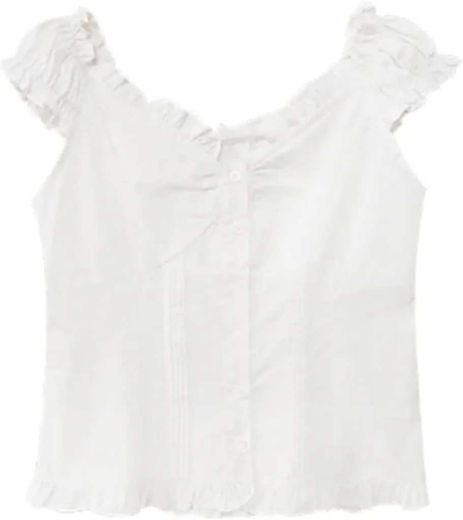 Women's White V-Neck Tank Top Casual Slim Fit Pleated Summer Camisole