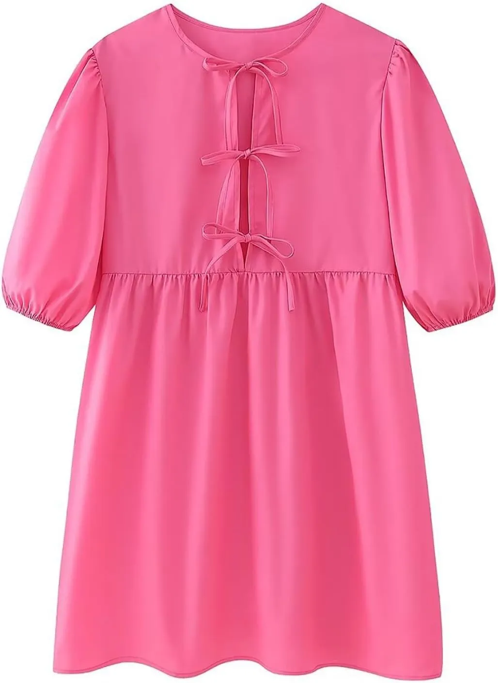 Womens Y2k Babydoll Mini Dress Short Puff Sleeve Bow Tie Front Peplum Dress Cute Loose Fit High Waist Short Dresses
