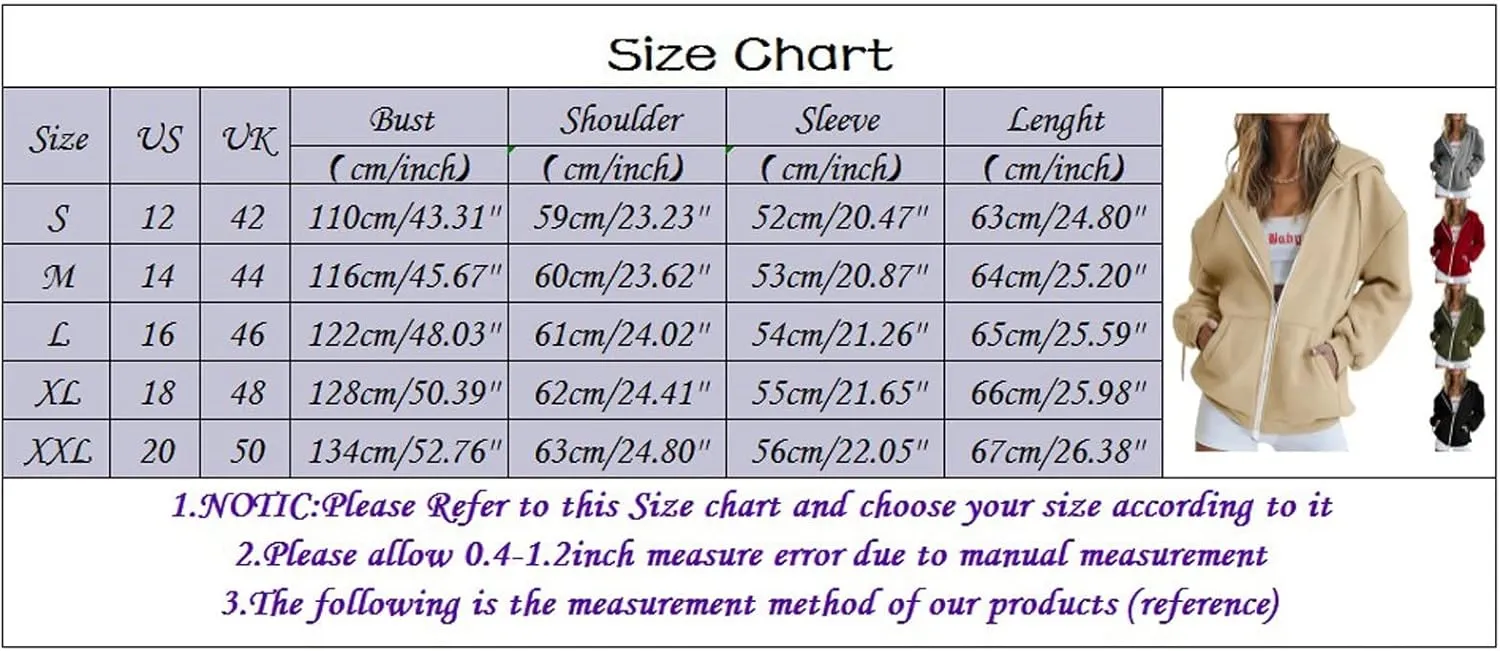 Womens Zip Up Hoodies Long Sleeve Fall Oversized Sweatshirts Fleece Y2K Jacket with Pockets 2024 Fashion Clothes