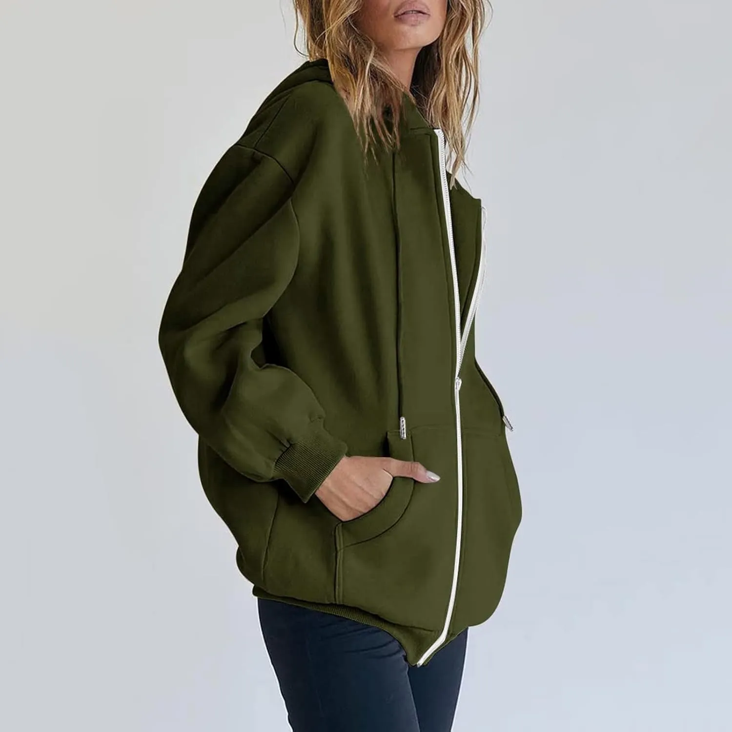 Womens Zip Up Hoodies Long Sleeve Fall Oversized Sweatshirts Fleece Y2K Jacket with Pockets 2024 Fashion Clothes