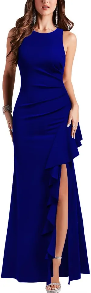 WOOSEA Women's Scoop Neck Sleeveless Split Bodycon Mermaid Evening Cocktail Long Dress