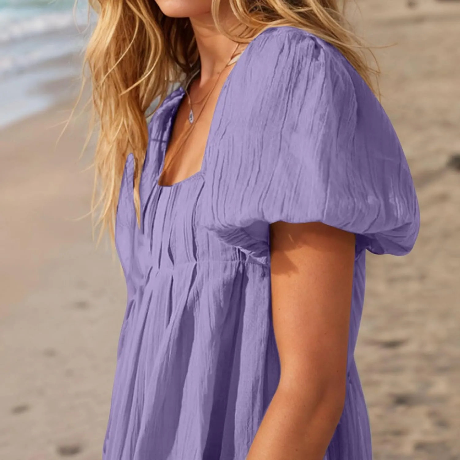 Xiaojmake Babydoll Dress for Women 2025 Cute Puff Short Sleeve Square Neck Short Dress High Waist A Line Bubble Mini Dresses