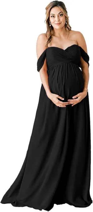 Zepumen Off Shoulder Maternity Dress for Baby Show 2024 Chiffon Robes Pregnancy Photoshoot Dress for Photography
